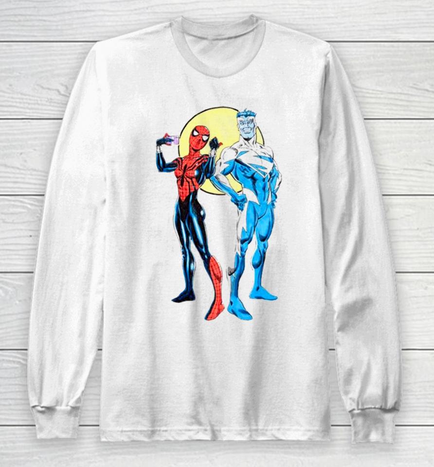 Spider Girl And Superman Blue Long Sleeve T-Shirt