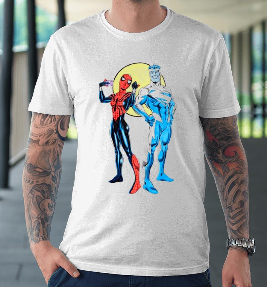 Spider Girl And Superman Blue Premium T-Shirt