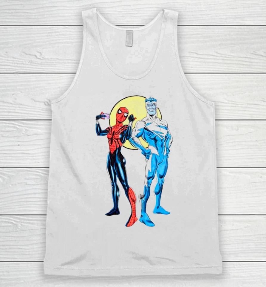 Spider Girl And Superman Blue Unisex Tank Top