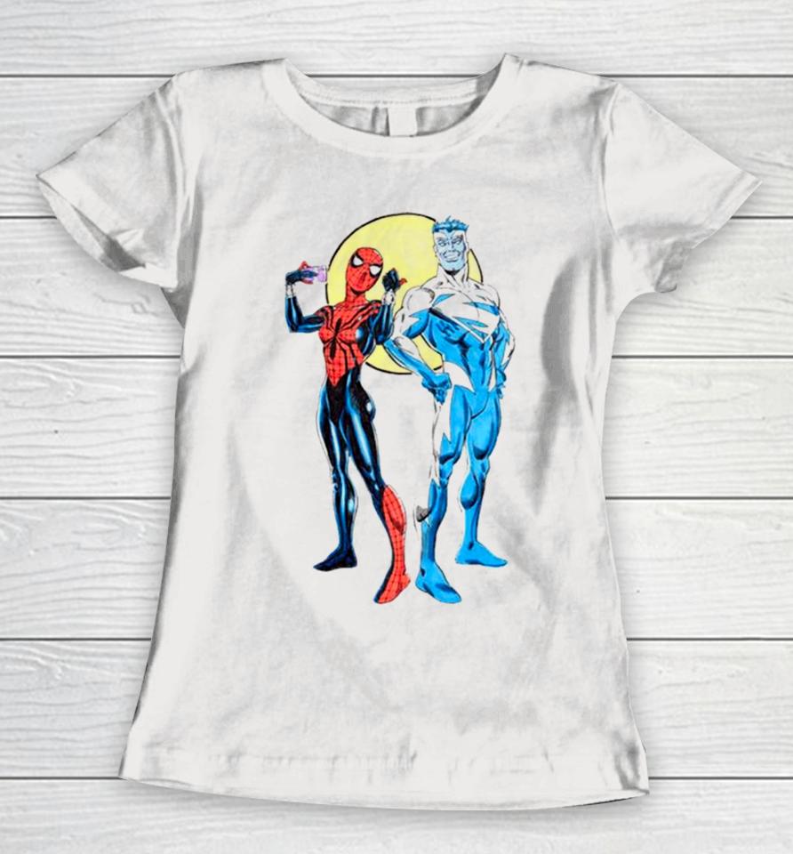 Spider Girl And Superman Blue Women T-Shirt