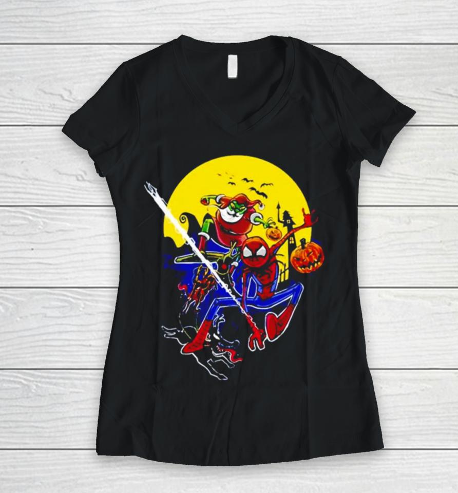 Spider Man Spidey The Nightmare Before Christmas Before Christmas Women V-Neck T-Shirt
