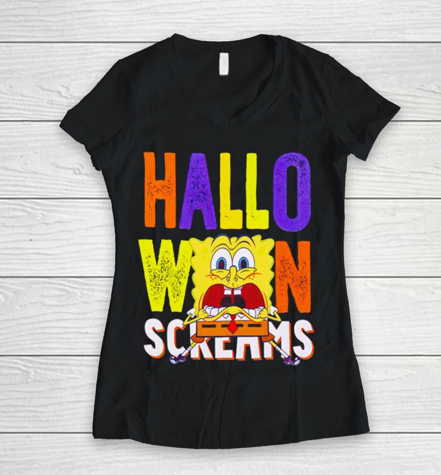 Spongebob Halloween Screams Women V-Neck T-Shirt