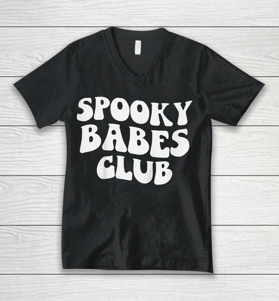 Spooky Babes Club Groovy Retro Hippie Halloween Unisex V-Neck T-Shirt