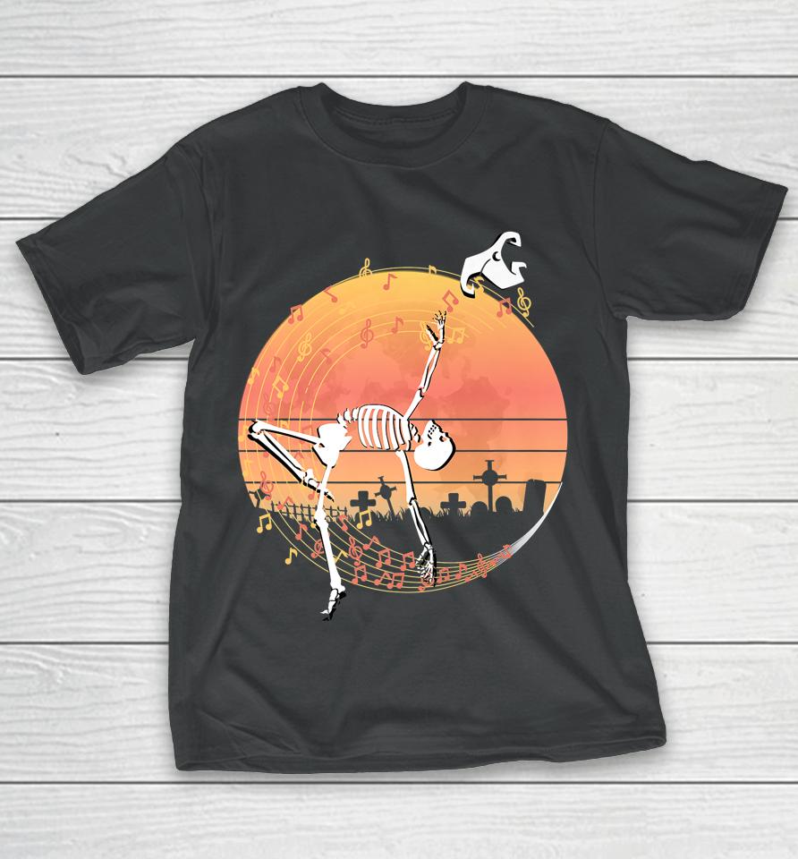 Spooky Dancing Witch Skeleton In A Graveyard T-Shirt