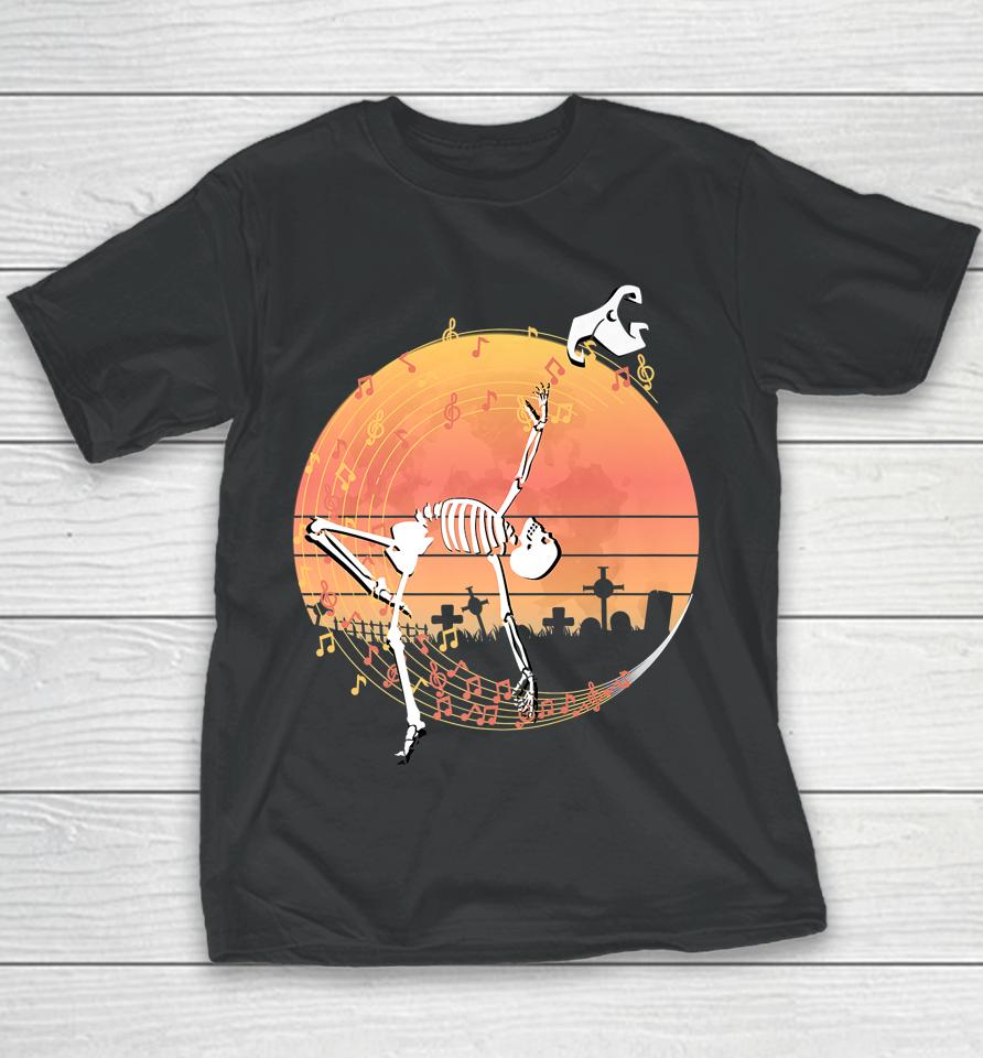 Spooky Dancing Witch Skeleton In A Graveyard Youth T-Shirt