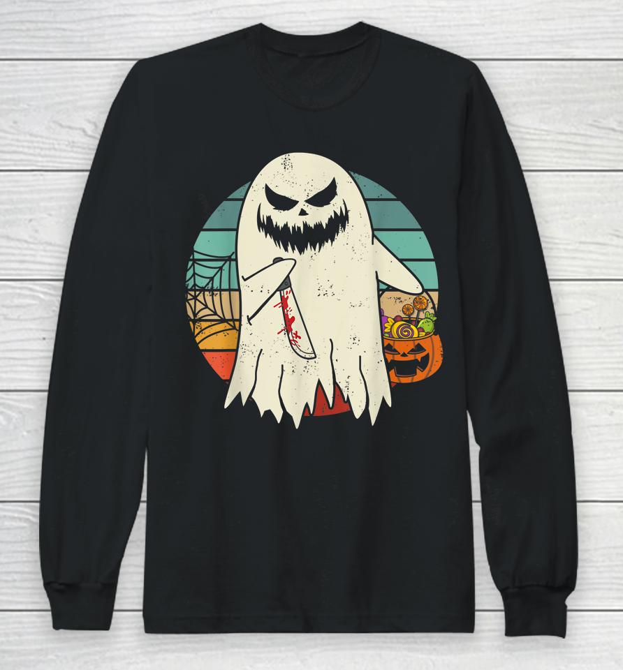Spooky Ghost Retro Halloween Costume Long Sleeve T-Shirt