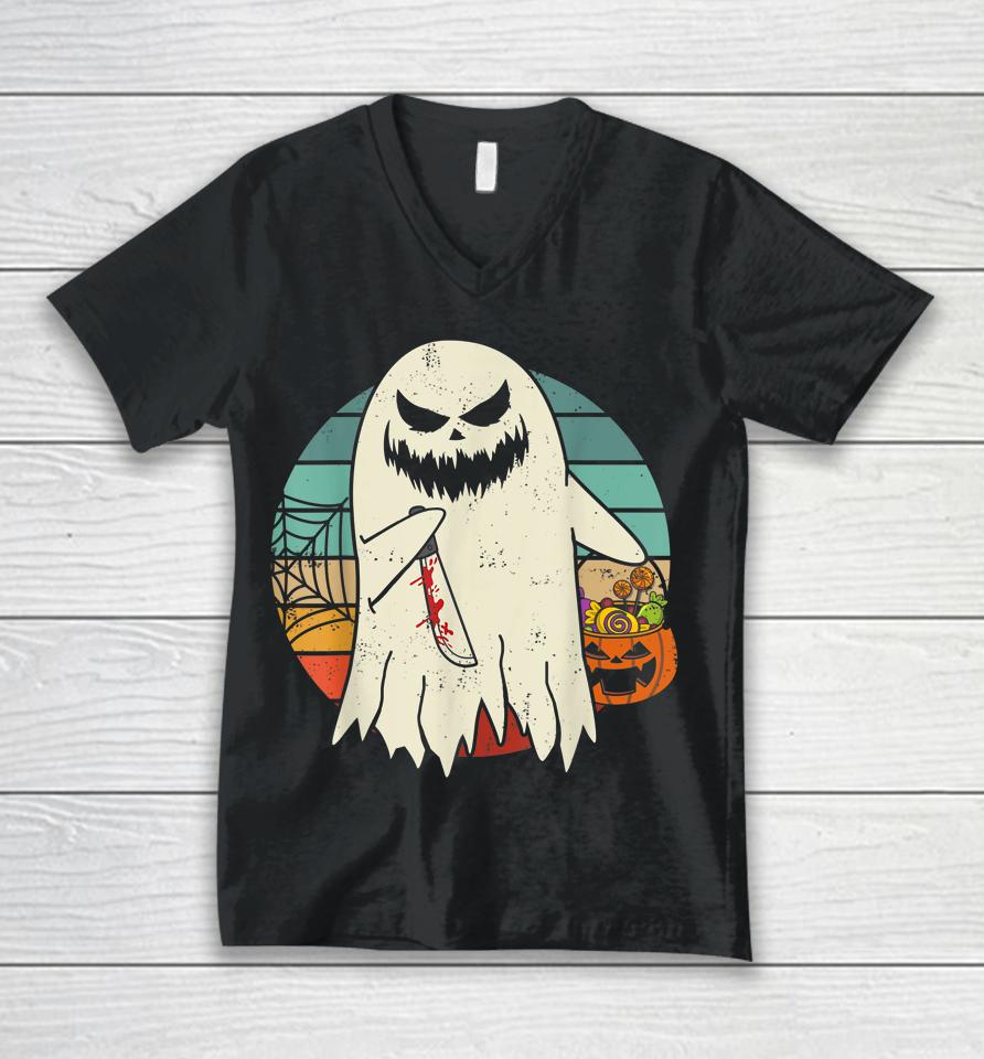 Spooky Ghost Retro Halloween Costume Unisex V-Neck T-Shirt