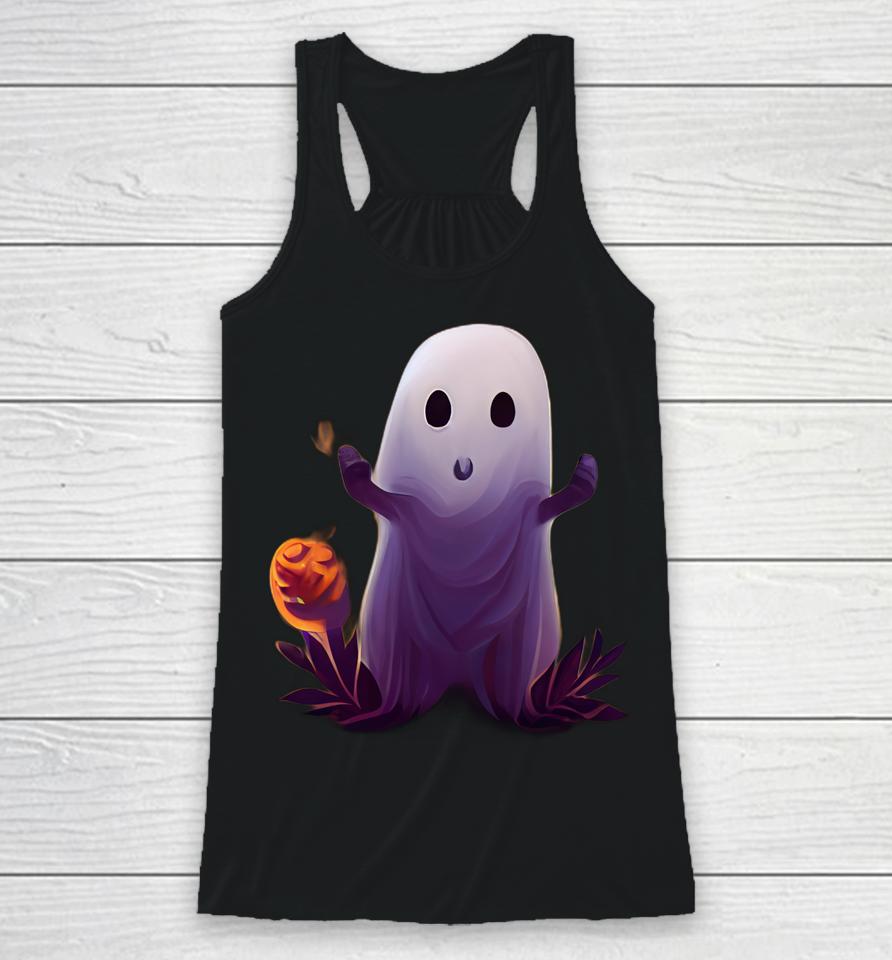 Spooky Ghost With Pumpkins Cute Halloween Racerback Tank