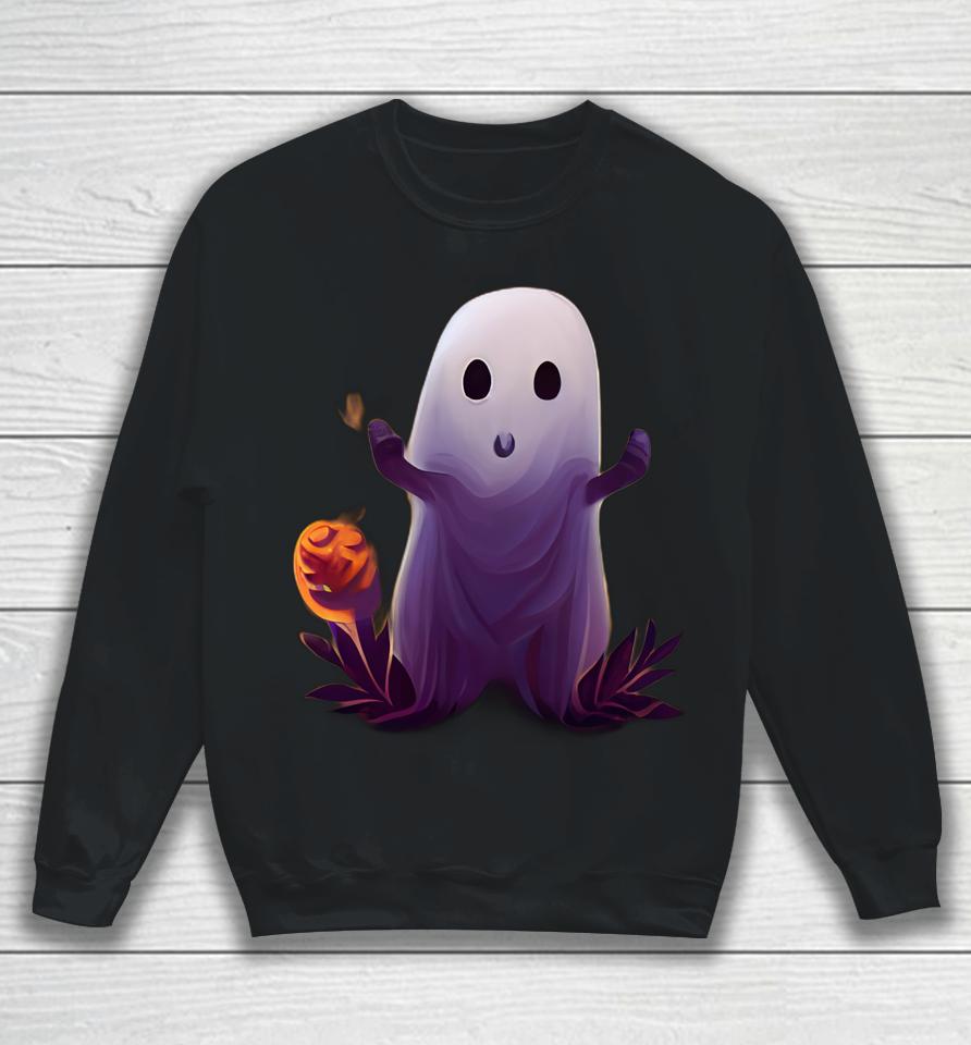 Spooky Ghost With Pumpkins Cute Halloween Sweatshirt