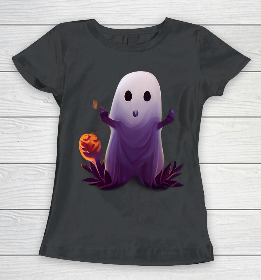 Spooky Ghost With Pumpkins Cute Halloween Women T-Shirt