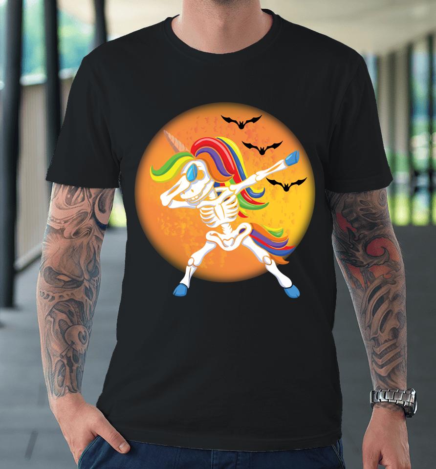 Spooky Halloween Dabbing Unicorn Skeleton Premium T-Shirt