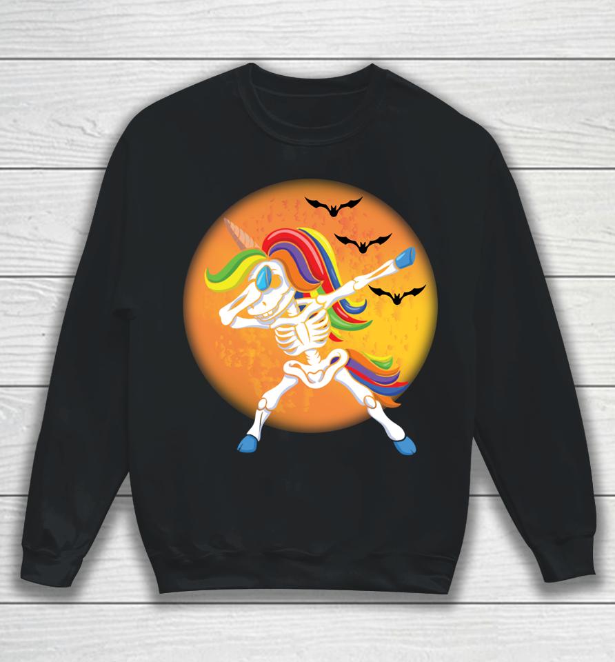 Spooky Halloween Dabbing Unicorn Skeleton Sweatshirt