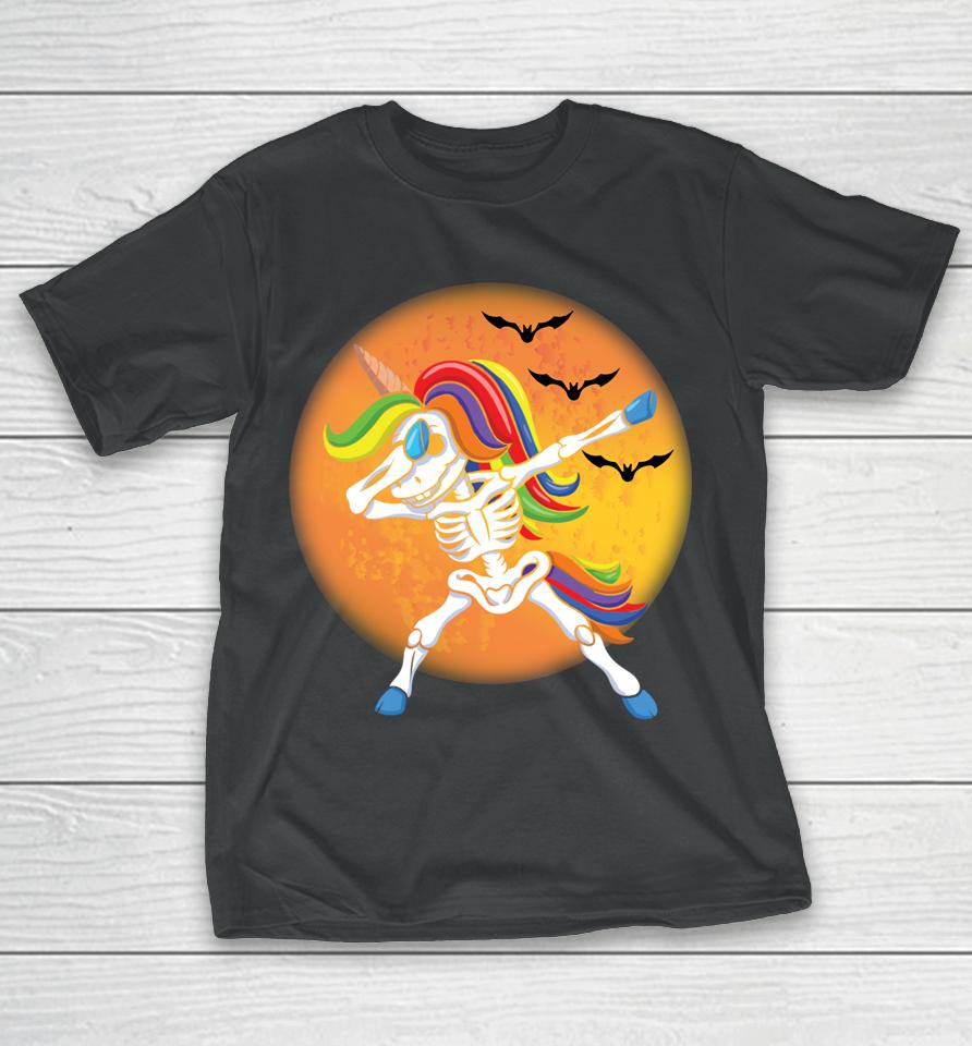 Spooky Halloween Dabbing Unicorn Skeleton T-Shirt