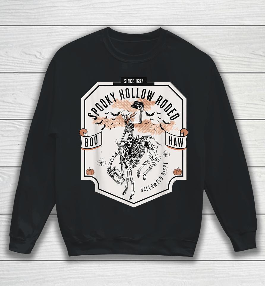 Spooky Hollow Rodeo Western Skeleton Cowboy Halloween Sweatshirt