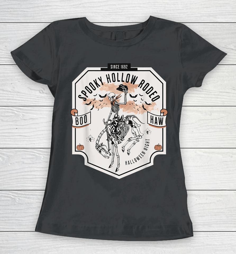 Spooky Hollow Rodeo Western Skeleton Cowboy Halloween Women T-Shirt