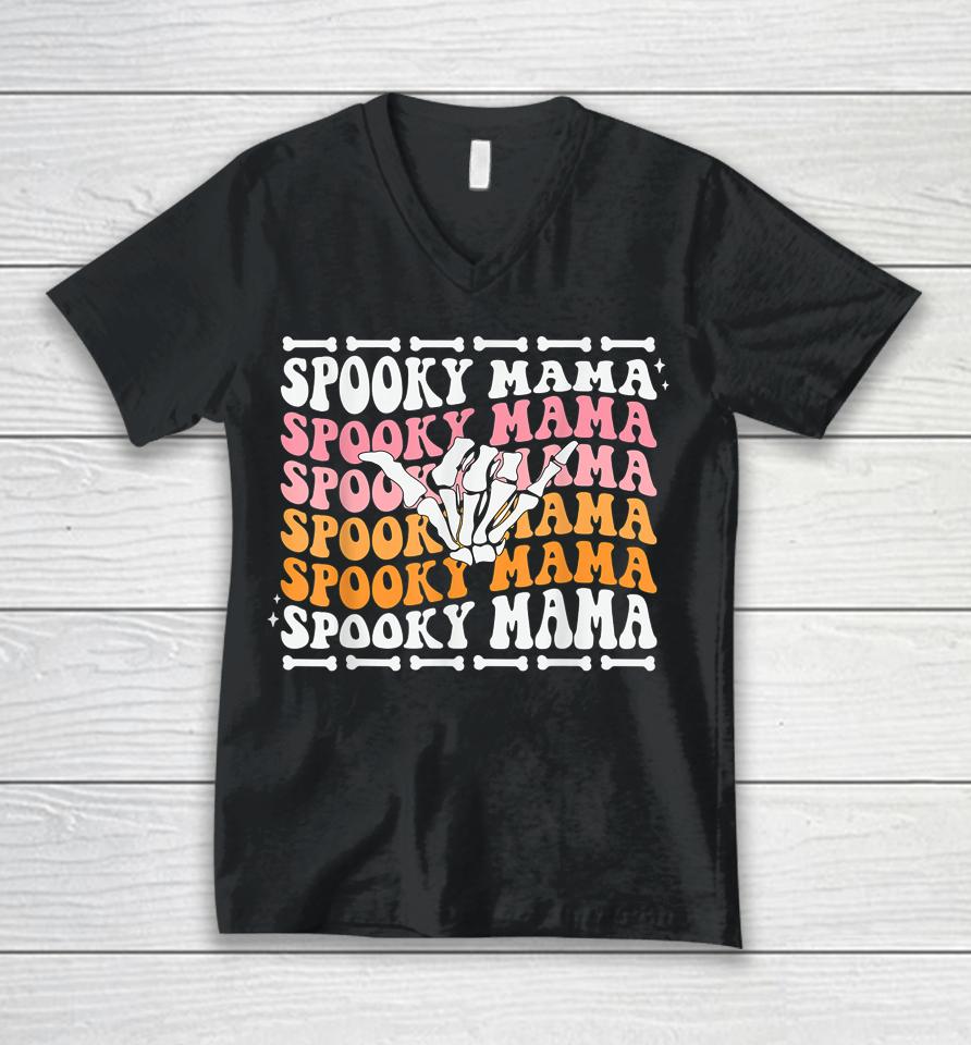 Spooky Mama Cute Retro Halloween Skeleton Party Unisex V-Neck T-Shirt