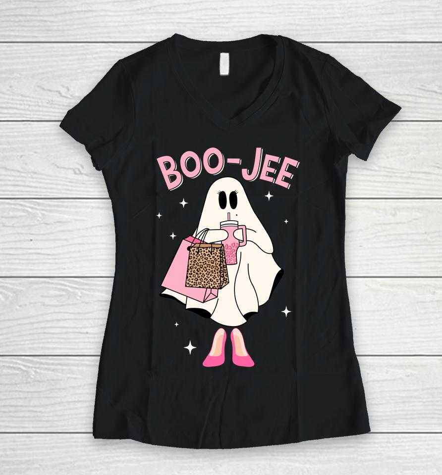 Spooky Season Cute Ghost Funny Halloween Boujee Boo-Jee Women V-Neck T-Shirt