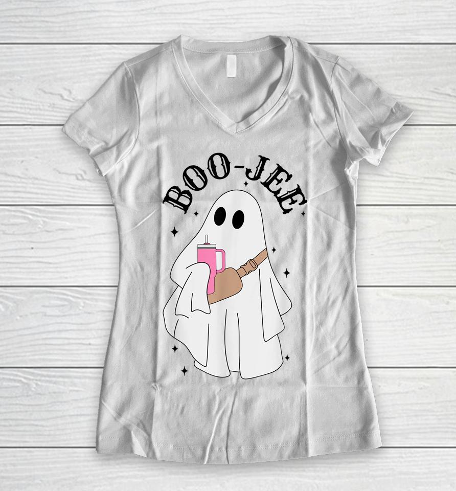 Spooky Season Cute Ghost Halloween Costume Boujee Boo Jee Women V-Neck T-Shirt