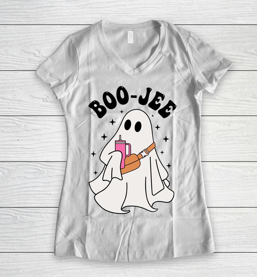 Spooky Season Cute Ghost Halloween Costume Boujee Boo-Jee Women V-Neck T-Shirt