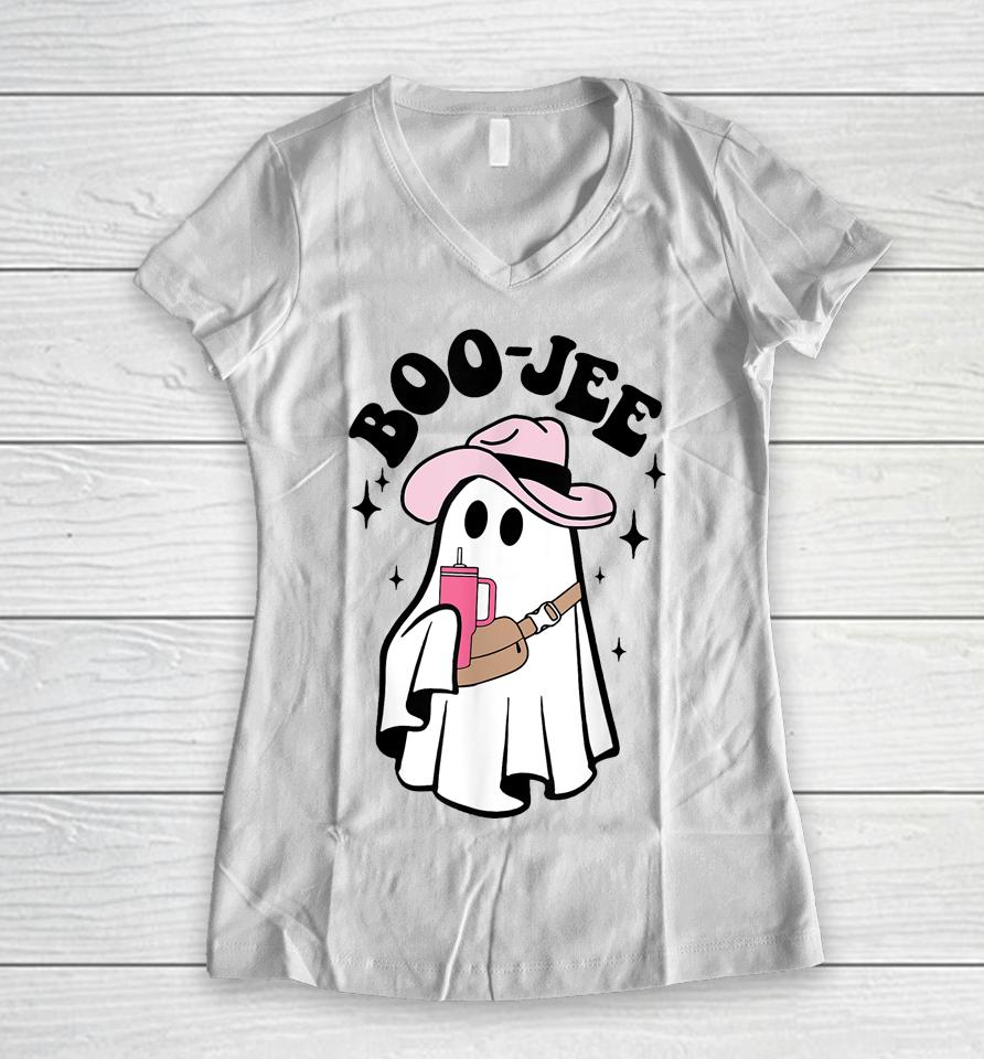 Spooky Season Cute Ghost Halloween Costume Boujee Boo-Jee Women V-Neck T-Shirt