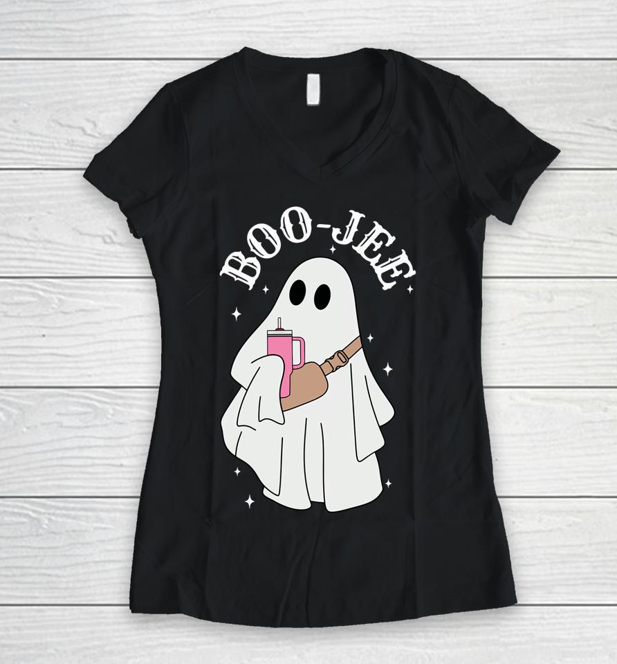 Spooky Season Funny Ghost Halloween Boujee Boo-Jee Women V-Neck T-Shirt