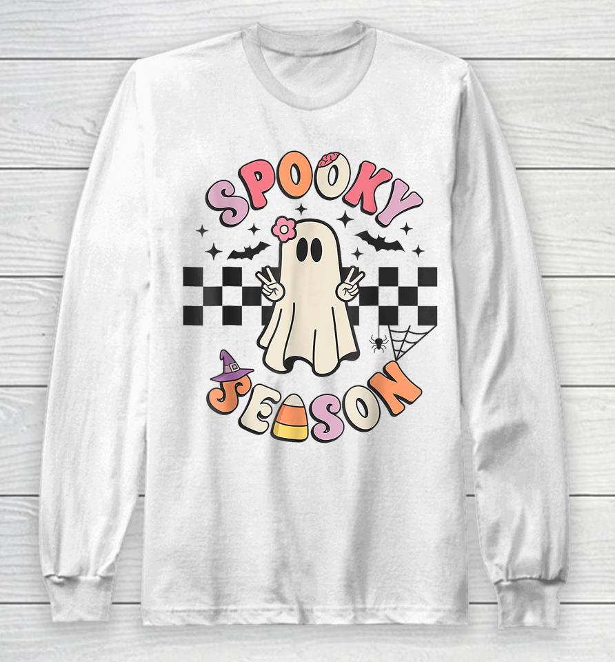 Spooky Season Retro Happy Halloween Ghost Long Sleeve T-Shirt
