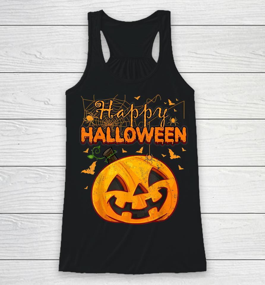 Spooky Season Retro Pumpkin Happy Halloween Racerback Tank