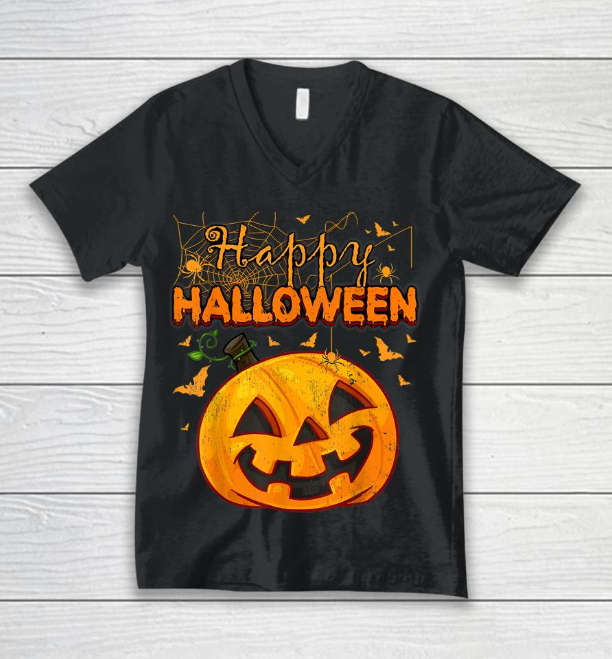 Spooky Season Retro Pumpkin Happy Halloween Unisex V-Neck T-Shirt