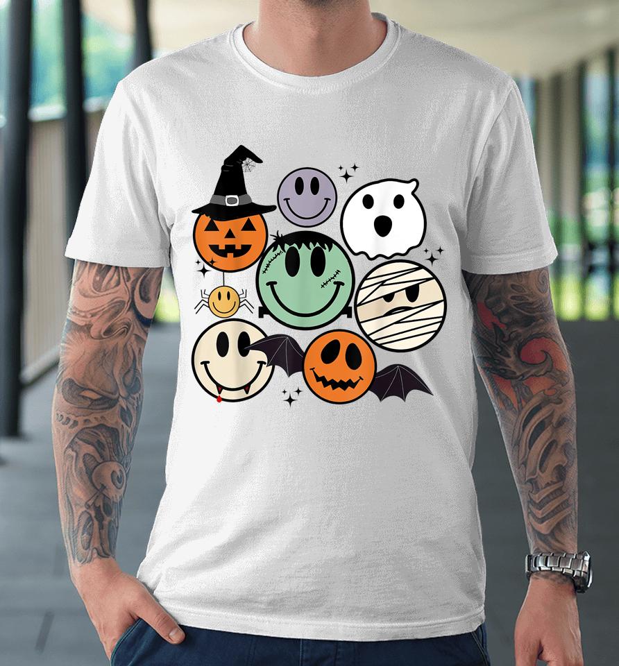 Spooky Witch Ghost Pumpkin Bat Funny Halloween Smile Face Premium T-Shirt