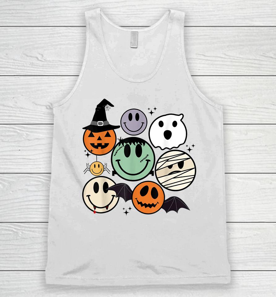 Spooky Witch Ghost Pumpkin Bat Funny Halloween Smile Face Unisex Tank Top