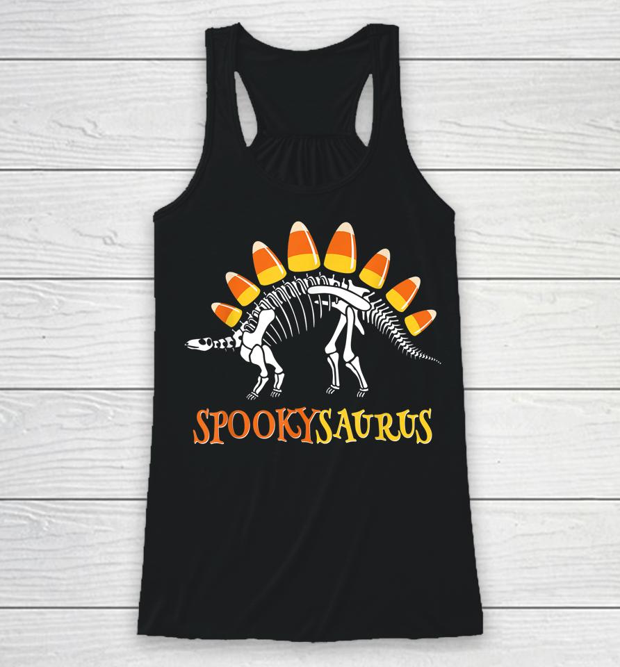 Spookysaurus Candy Corn Dinosaur Halloween Racerback Tank