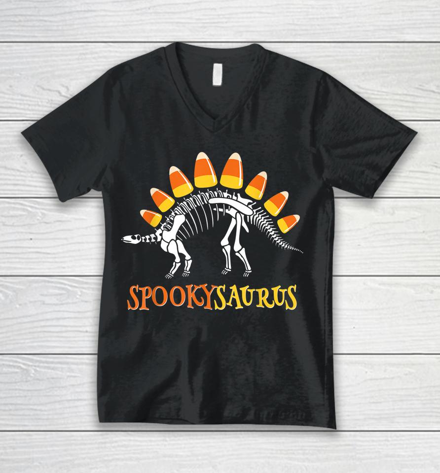Spookysaurus Candy Corn Dinosaur Halloween Unisex V-Neck T-Shirt