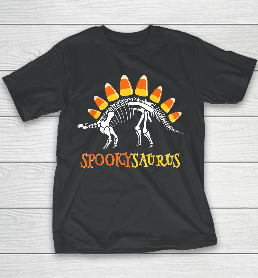 Spookysaurus Candy Corn Dinosaur Halloween Youth T-Shirt