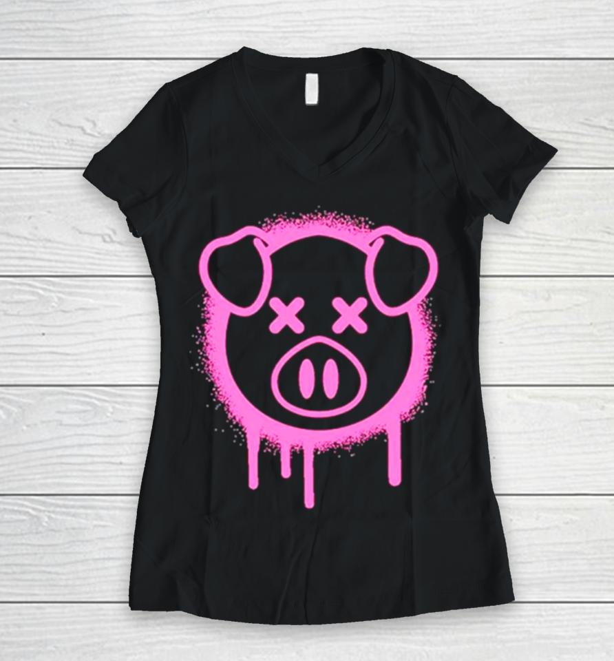 Spray Paint Pig Women V-Neck T-Shirt