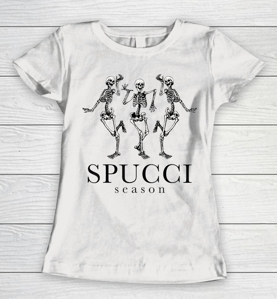 Spucci Season Spooky Season Skeleton Funny Halloween Women T-Shirt