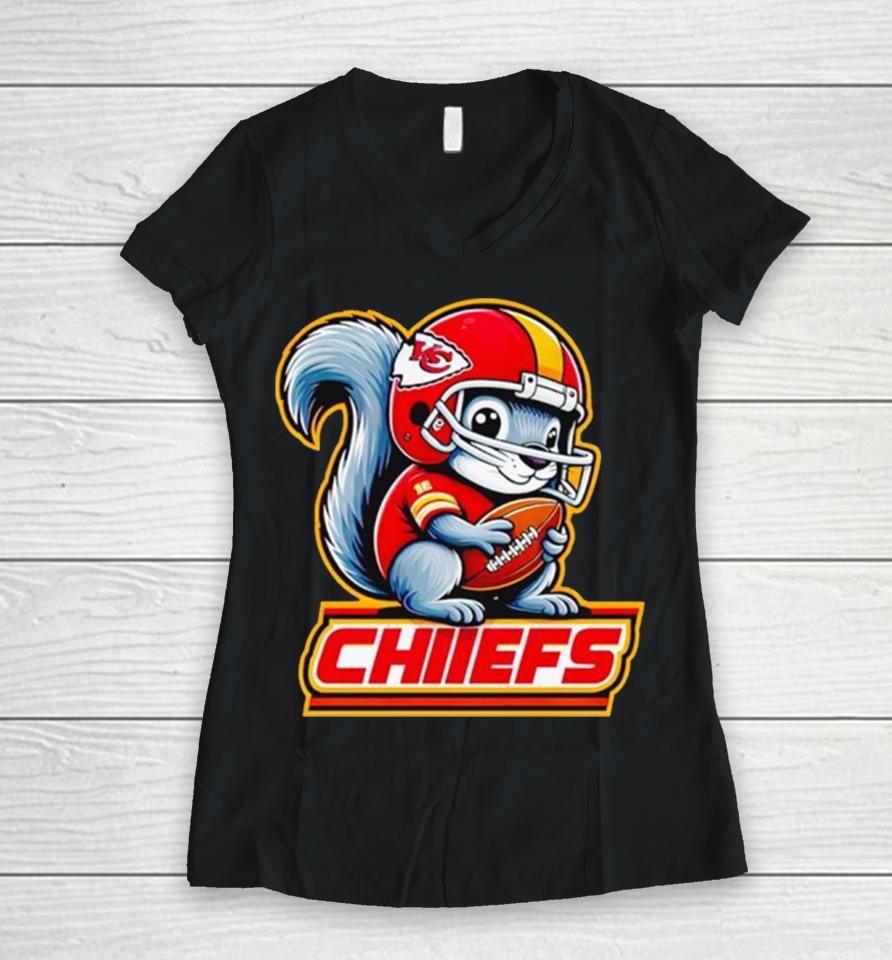 Squirrel Kansas City Chiefs Women V-Neck T-Shirt