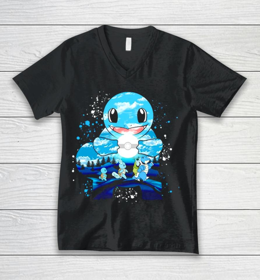 Squirtle Wartortle And Blastoise Water Evolution Painting Unisex V-Neck T-Shirt