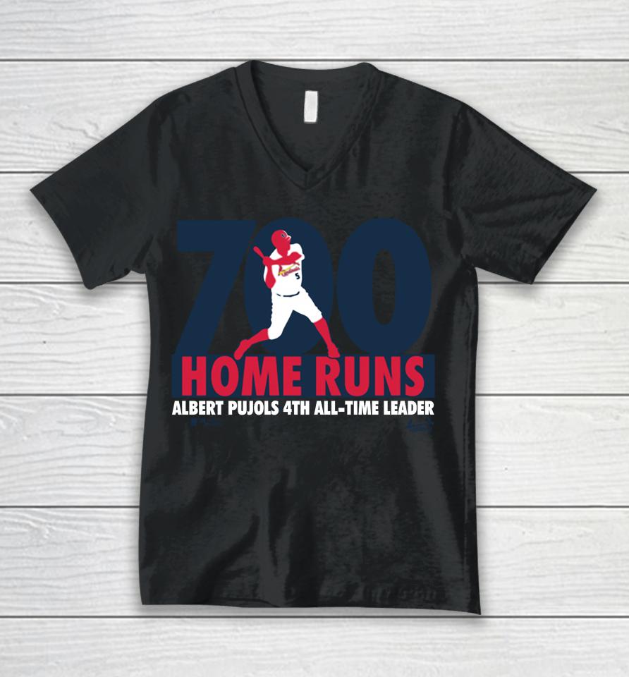 St Louis Cardinals Albert Pujols Red 700Th Home Run Milestone Unisex V-Neck T-Shirt