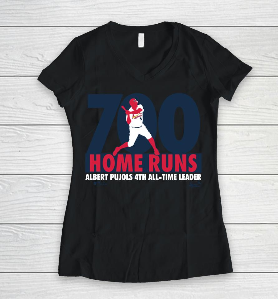 St Louis Cardinals Albert Pujols Red 700Th Home Run Milestone Women V-Neck T-Shirt