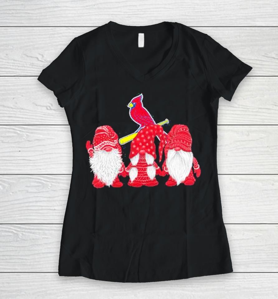 St Louis Cardinals Gnomes Merry Christmas Women V-Neck T-Shirt