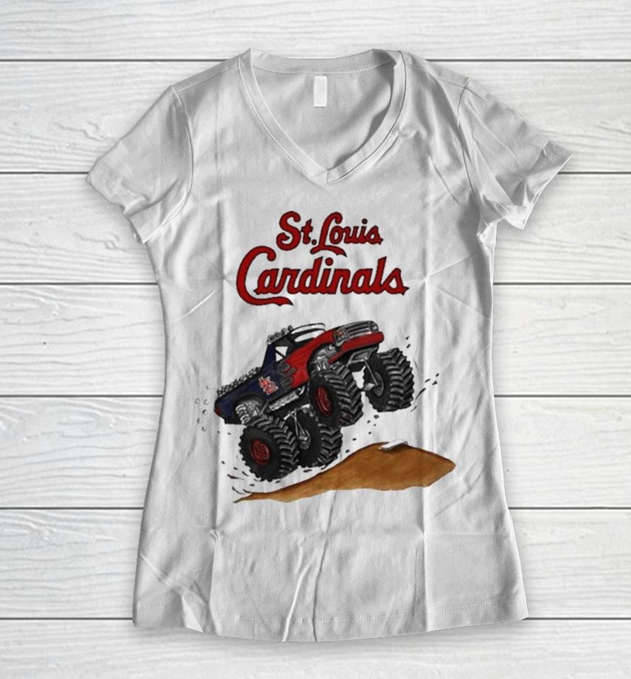 St. Louis Cardinals Monster Truck Mlb Women V-Neck T-Shirt