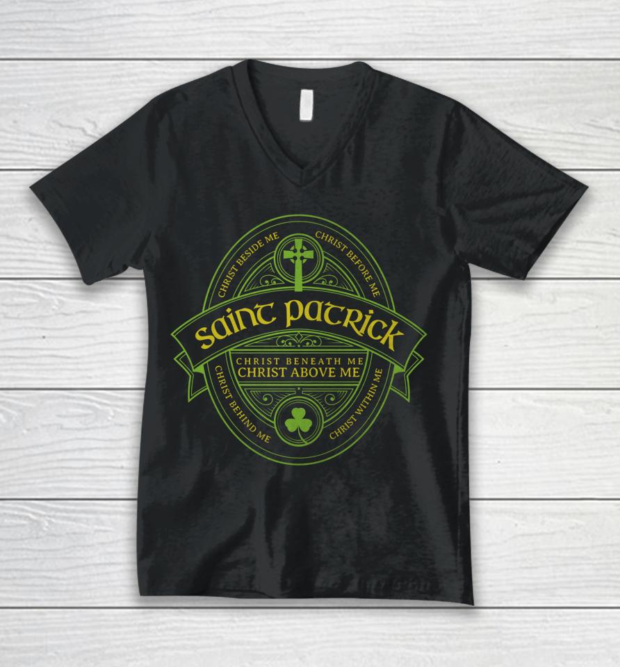 St Patrick Breastplate Prayer Catholic Saint Patricks Day Unisex V-Neck T-Shirt