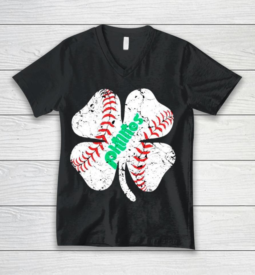 St Patricks Day Baseball Shamrock Phillies Unisex V-Neck T-Shirt