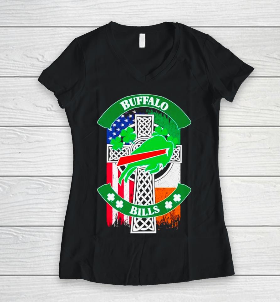 St Patrick’s Day Buffalo Bills Usa And Ireland Flag Women V-Neck T-Shirt
