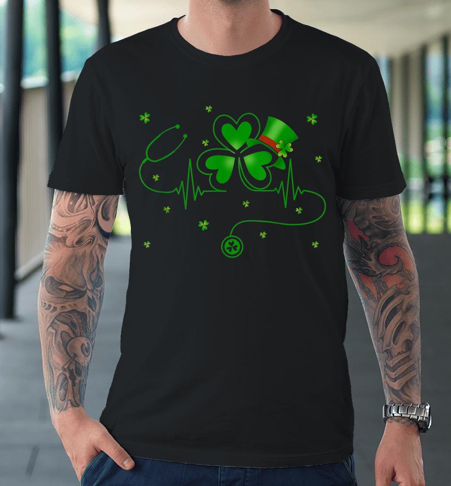 St Patrick's Day Clover Heartbeat Irish Nurse Shamrock Premium T-Shirt