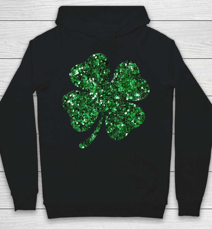 St Patrick's Day Green Glitter Clover Shamrock Hoodie