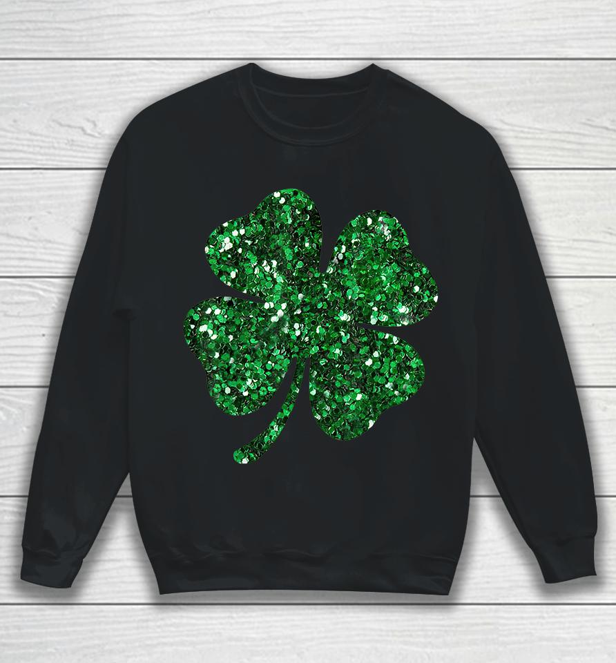 St Patrick's Day Green Glitter Clover Shamrock Sweatshirt