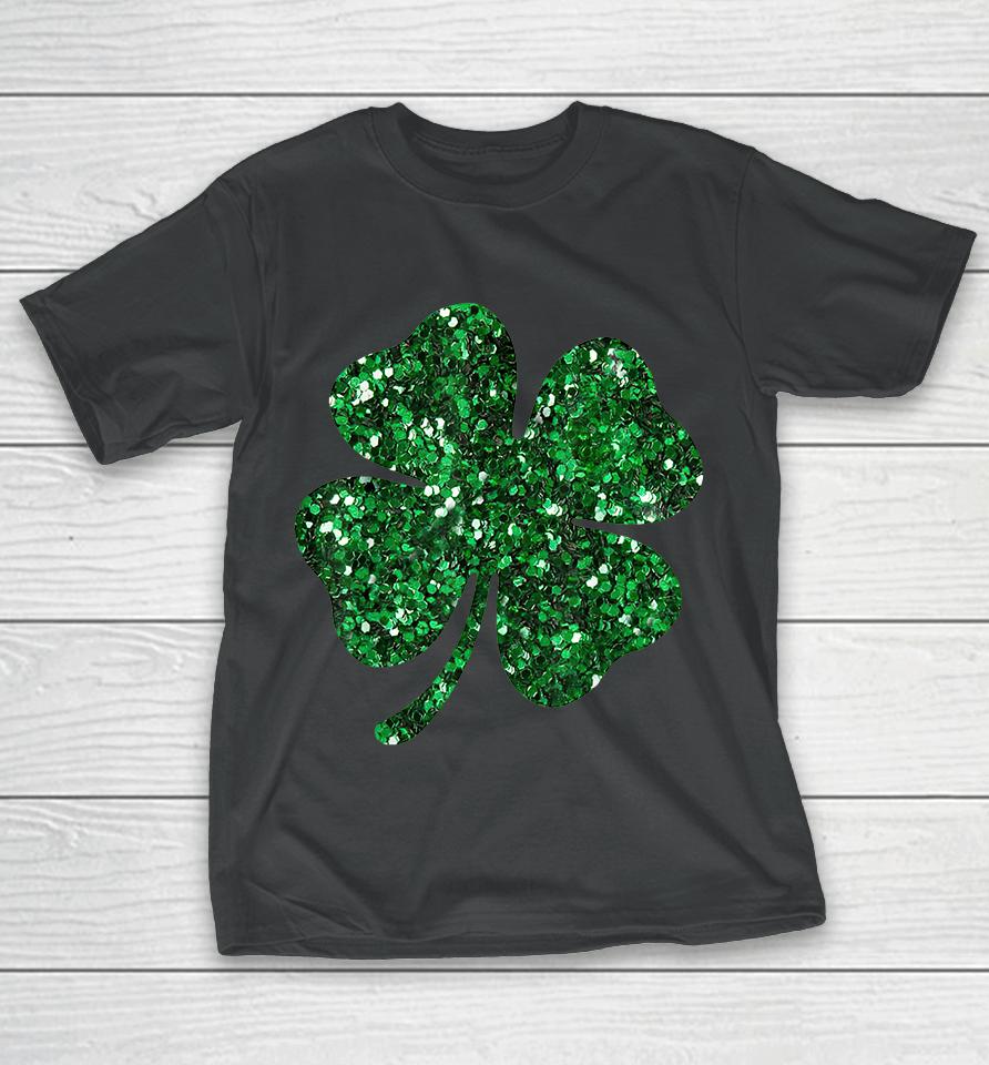 St Patrick's Day Green Glitter Clover Shamrock T-Shirt