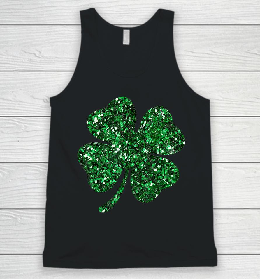 St Patrick's Day Green Glitter Clover Shamrock Unisex Tank Top