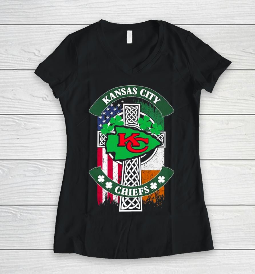 St Patrick’s Day Kansas City Chiefs Jesus Women V-Neck T-Shirt